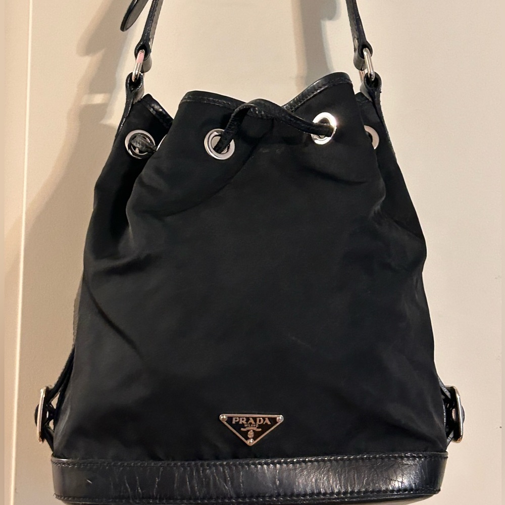Authentic Prada Tessutto Nylon Leather Mini Bucket Bag